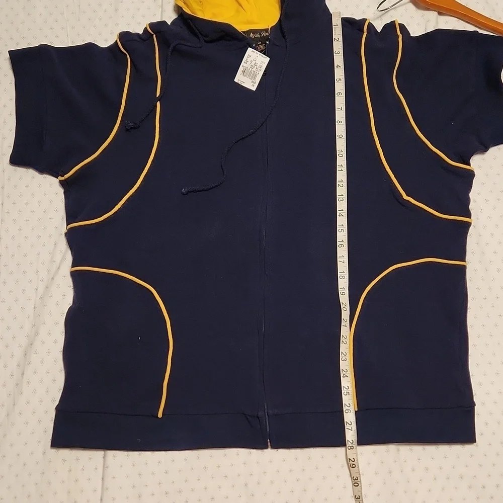 Ashley Stewart Plus sz blue/yellow short sleeve zip-up hoodie sz 2X